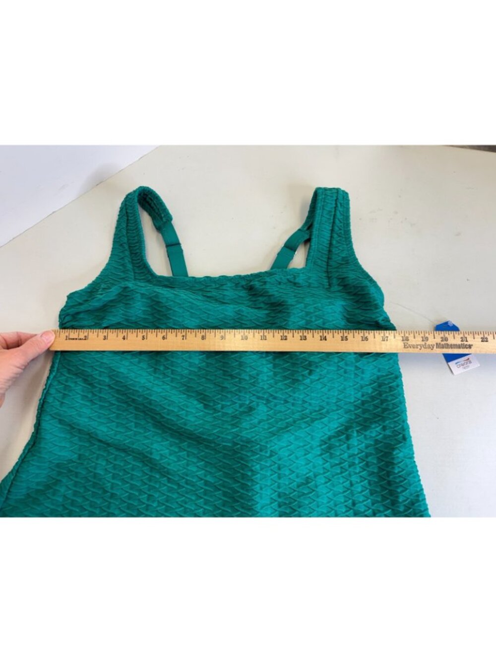 Lands End Tankini Top Square Neck Shade & Shore Solid Teal Green Textured 1X 16W - Picture 2 of 10